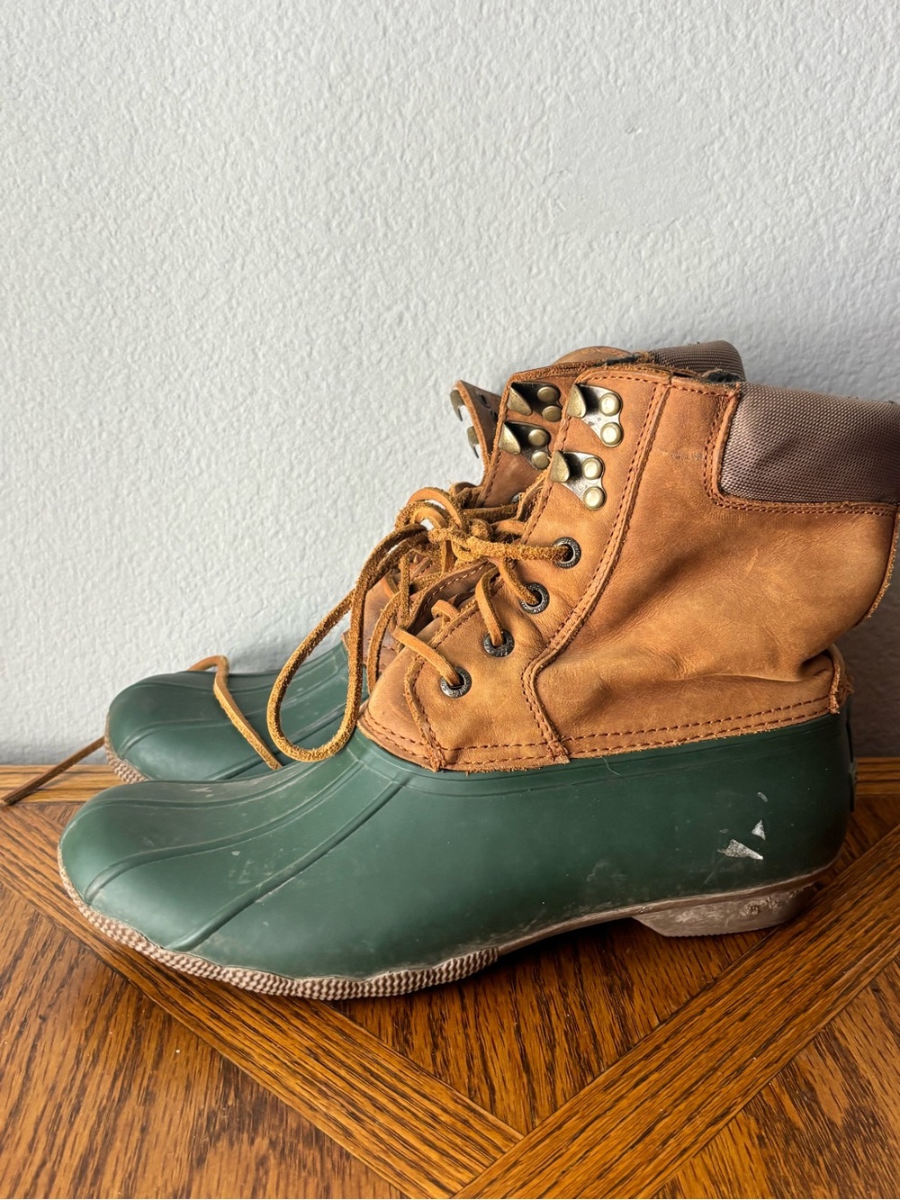 Women’s Two-Tone Green and Brown Waterproof Duck Boots - Picture 6 of 6
